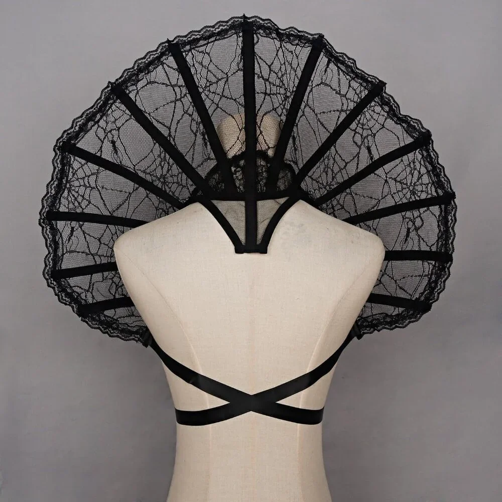 Women's Mesh Lace Feather Collar Gothic Queen Halloween Cosplay Accessory